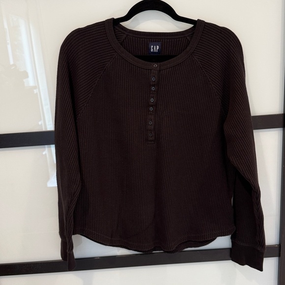 Black Ribbed Henley Top - Picture 3 of 5